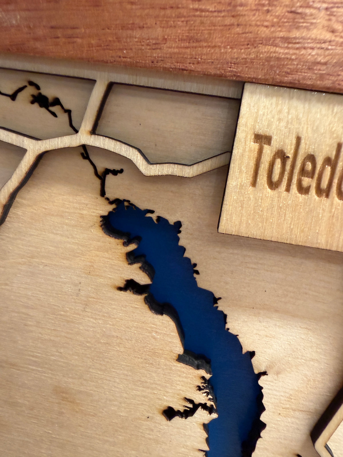 Laser Cut 3-Layer Wood Map of Toledo Bend (TX/LA)