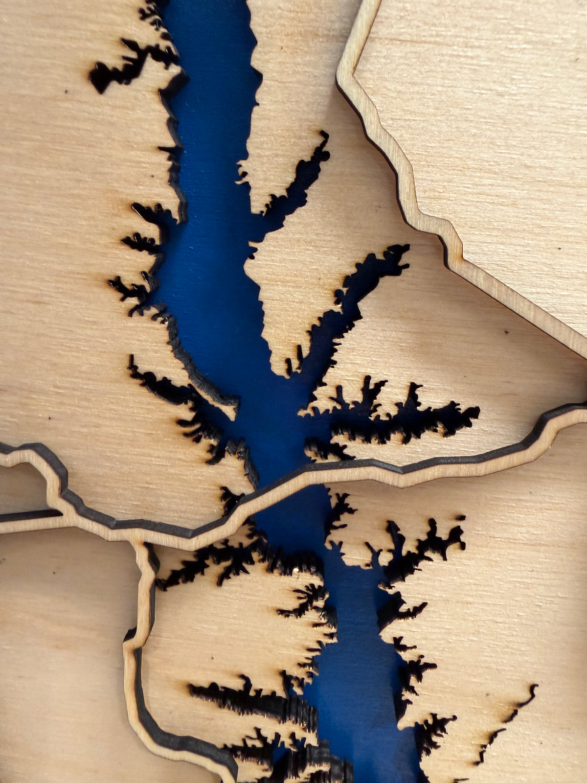 Laser Cut 3-Layer Wood Map of Toledo Bend (TX/LA)