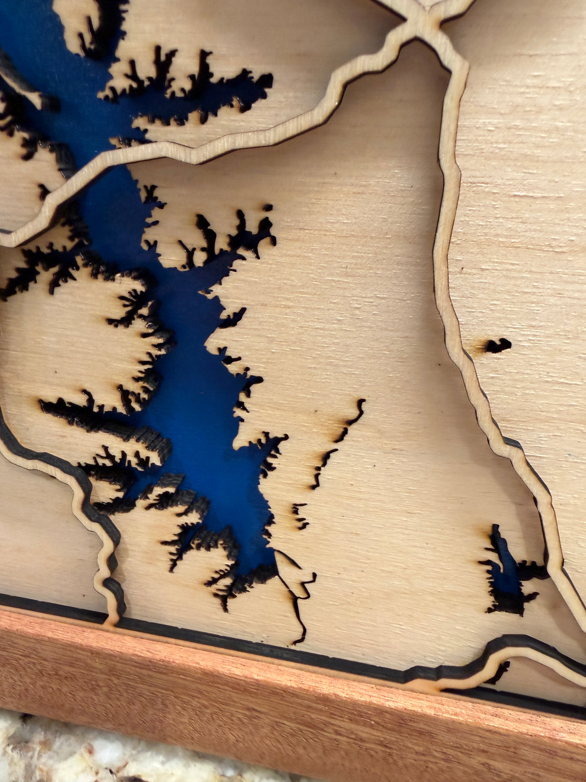 Laser Cut 3-Layer Wood Map of Toledo Bend (TX/LA)