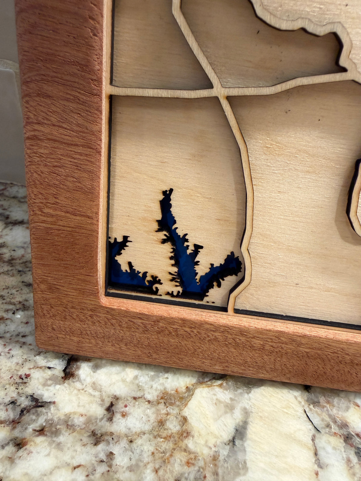 Laser Cut 3-Layer Wood Map of Toledo Bend (TX/LA)
