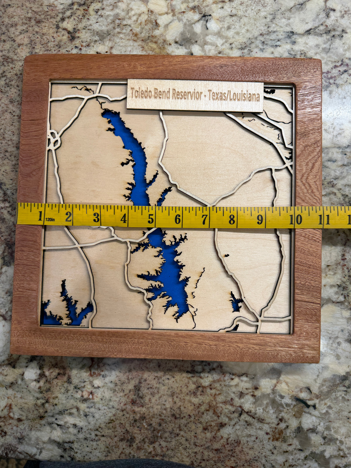 Laser Cut 3-Layer Wood Map of Toledo Bend (TX/LA)