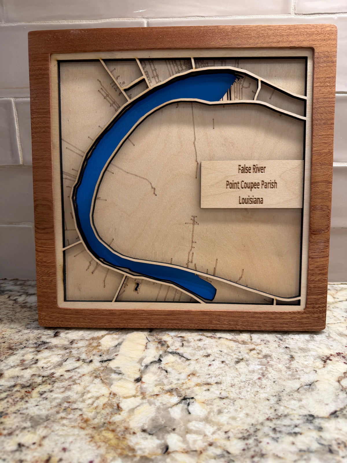 False River Louisiana Laser‑Cut Wood Map – Pointe Coupee Parish Lake House Décor