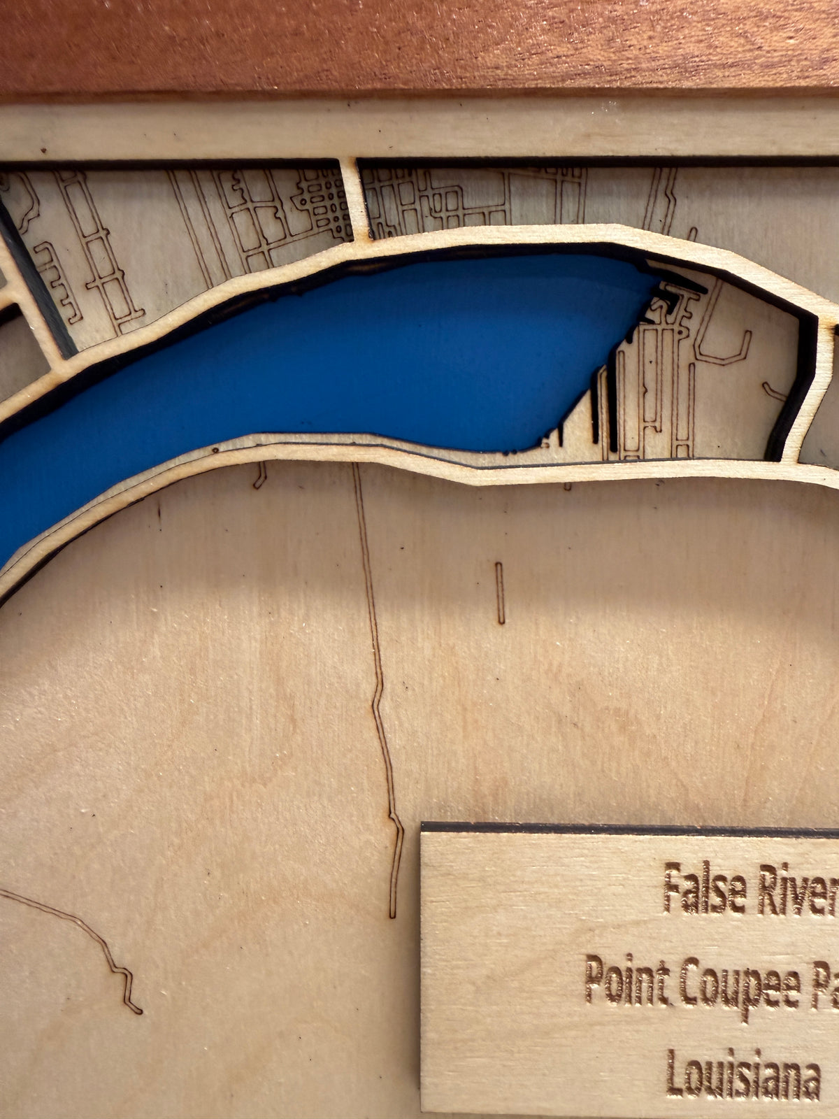 False River Louisiana Laser‑Cut Wood Map – Pointe Coupee Parish Lake House Décor