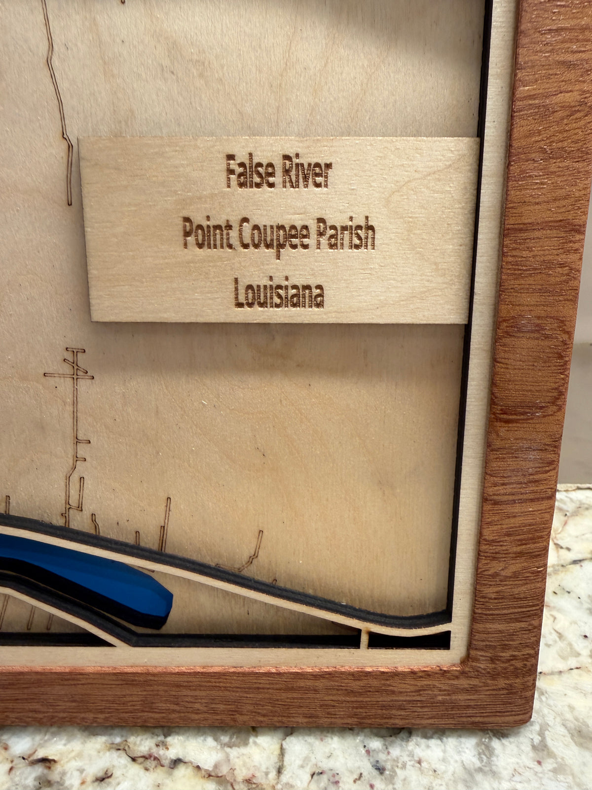 False River Louisiana Laser‑Cut Wood Map – Pointe Coupee Parish Lake House Décor