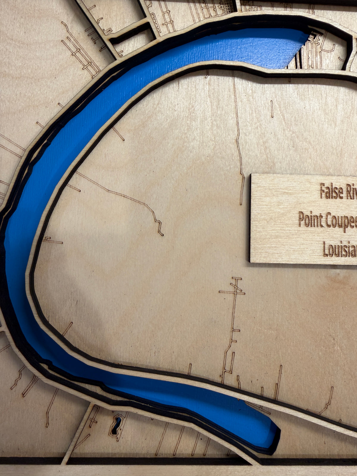 False River Louisiana Laser‑Cut Wood Map – Pointe Coupee Parish Lake House Décor